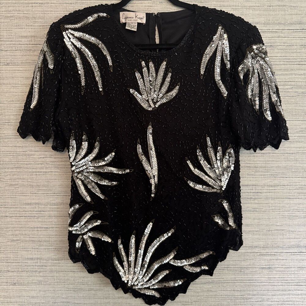 Laurence Kazar Vintage Beaded Top Black and Silver Evening formal Size Medium